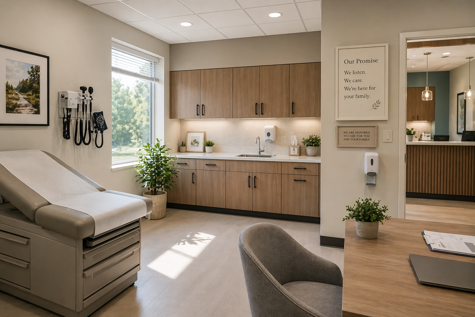 Exam room or a calm care space at Holden Family Care